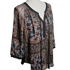 Laura Ashley Black and Brown Paisley Tunic Blouse Top Medium